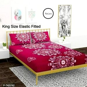 Premium King size elastic fitted bedsheet with 2 pillow covers (Size- 100*108 i